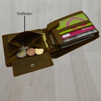 Edle Voll-Leder Herren Geldbörse Brieftasche RFID Schutz Riegelverschluss Querformat (braun)